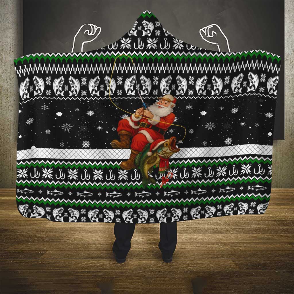 Santa Claus Fishing Christmas Hooded Blanket Xmas Holiday Patterns - Wonder Print Shop