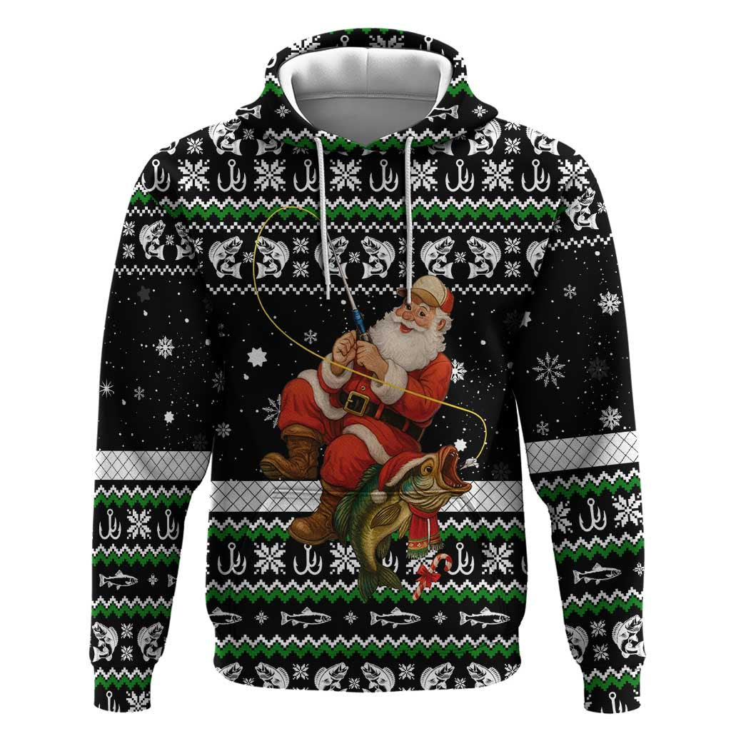 Santa Claus Fishing Christmas Hoodie Xmas Holiday Patterns - Wonder Print Shop