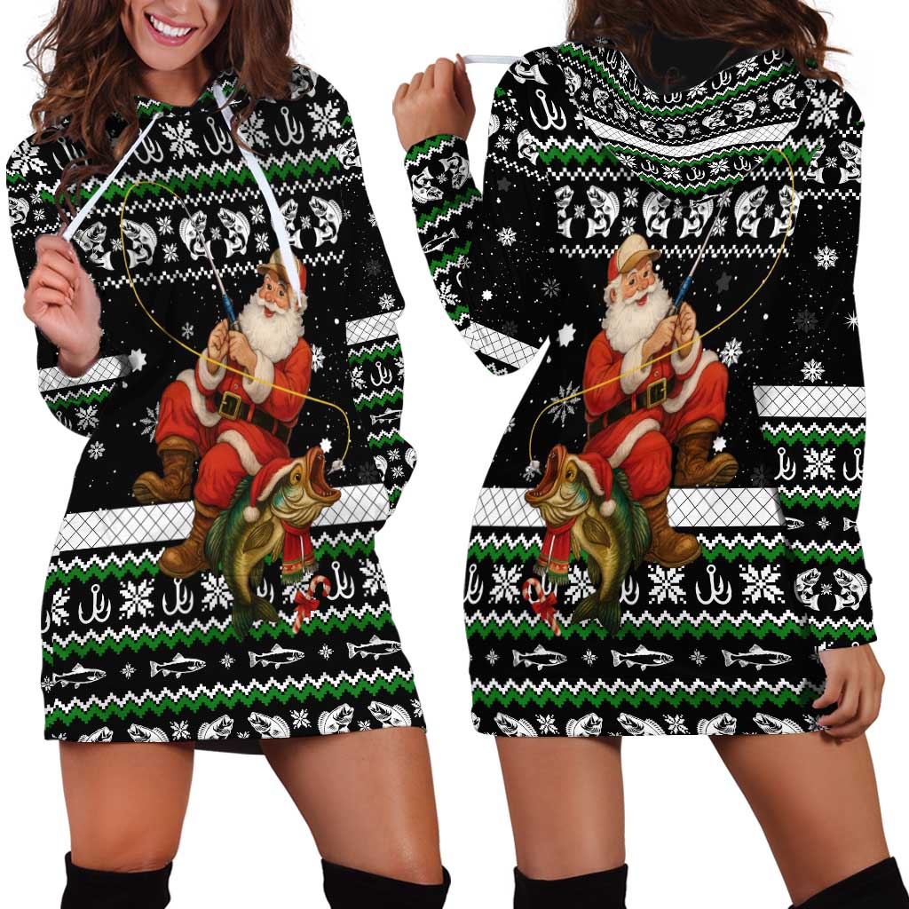 Santa Claus Fishing Christmas Hoodie Dress Xmas Holiday Patterns - Wonder Print Shop