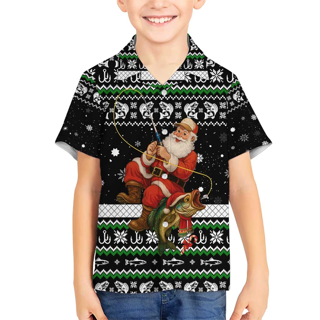 Santa Claus Fishing Christmas Kid Hawaiian Shirt Xmas Holiday Patterns - Wonder Print Shop