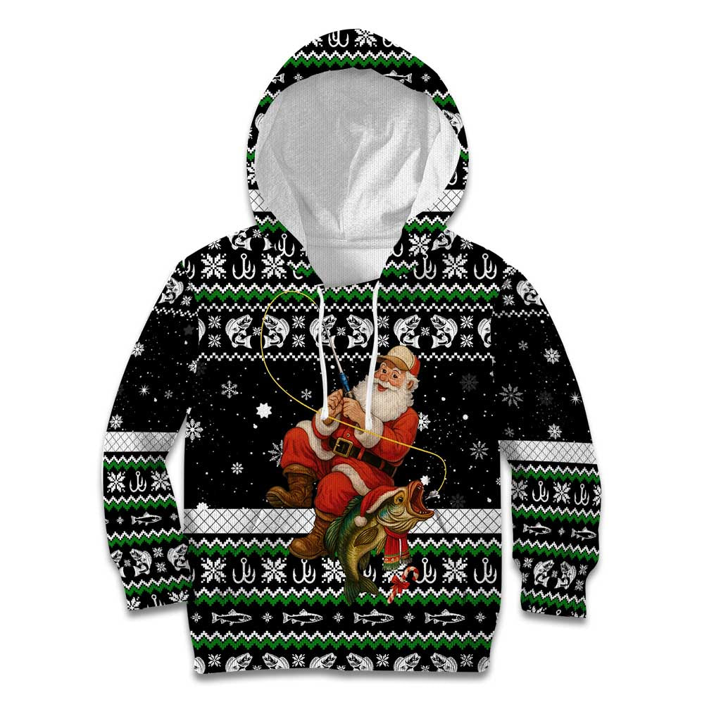 Santa Claus Fishing Christmas Kid Hoodie Xmas Holiday Patterns - Wonder Print Shop