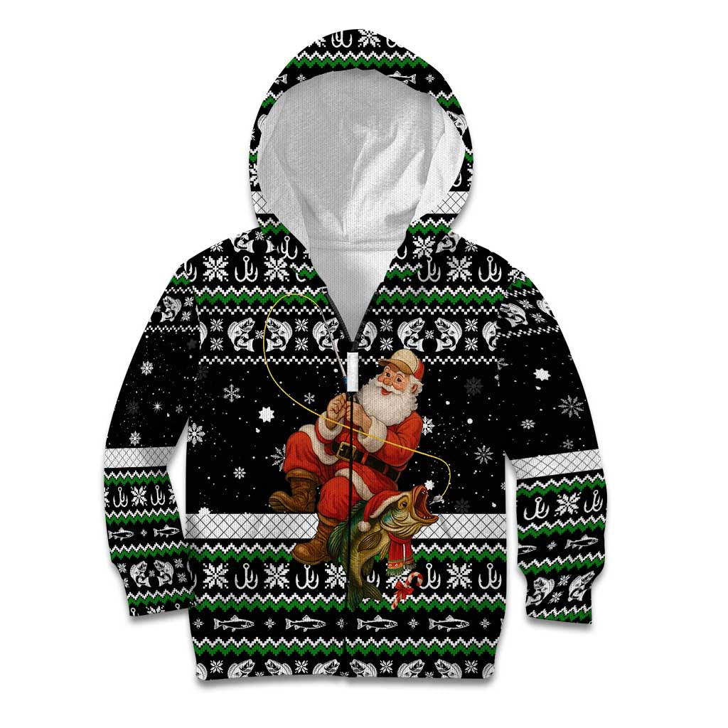 Santa Claus Fishing Christmas Kid Hoodie Xmas Holiday Patterns - Wonder Print Shop
