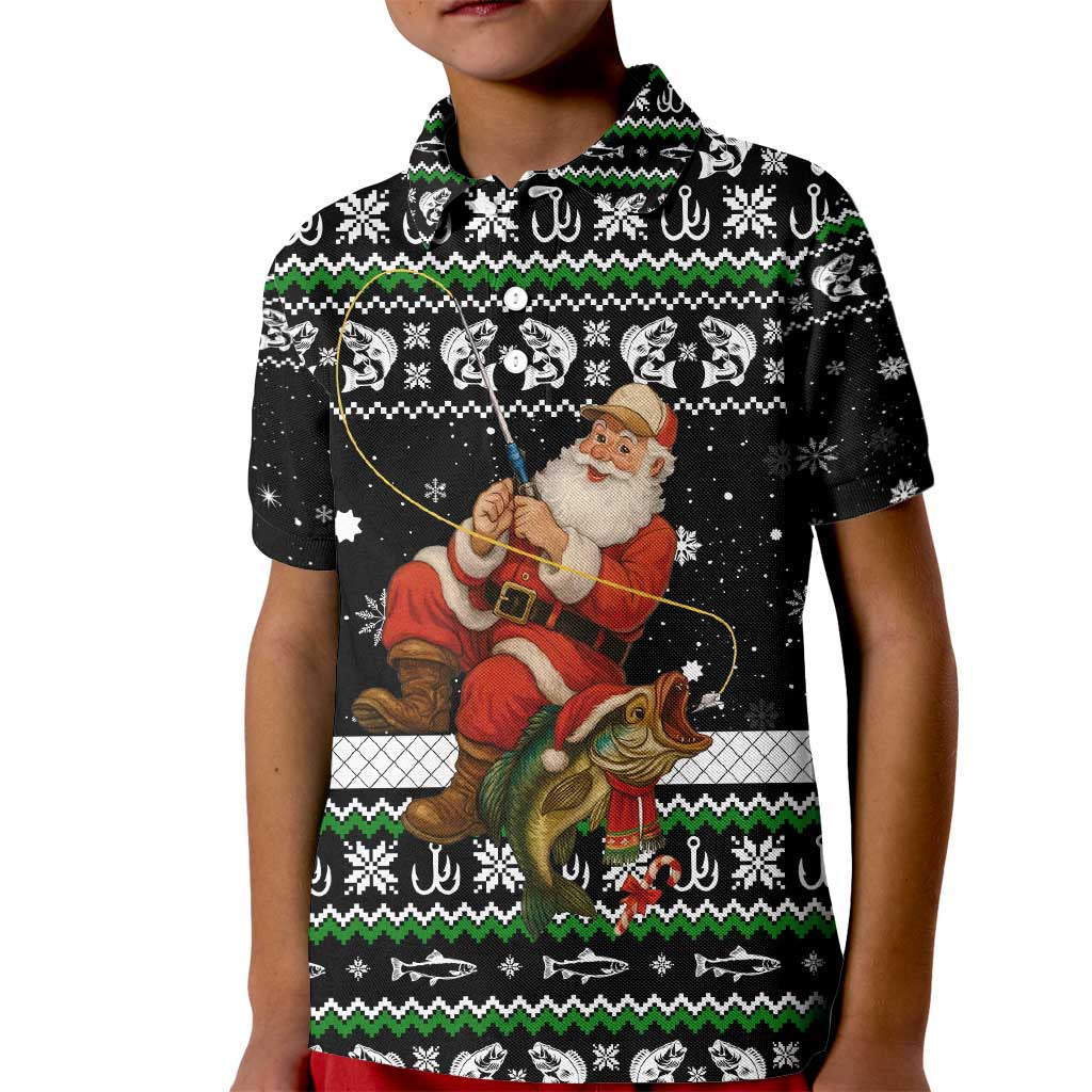 Santa Claus Fishing Christmas Kid Polo Shirt Xmas Holiday Patterns - Wonder Print Shop