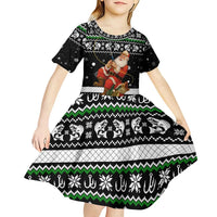 Santa Claus Fishing Christmas Kid Short Sleeve Dress Xmas Holiday Patterns - Wonder Print Shop
