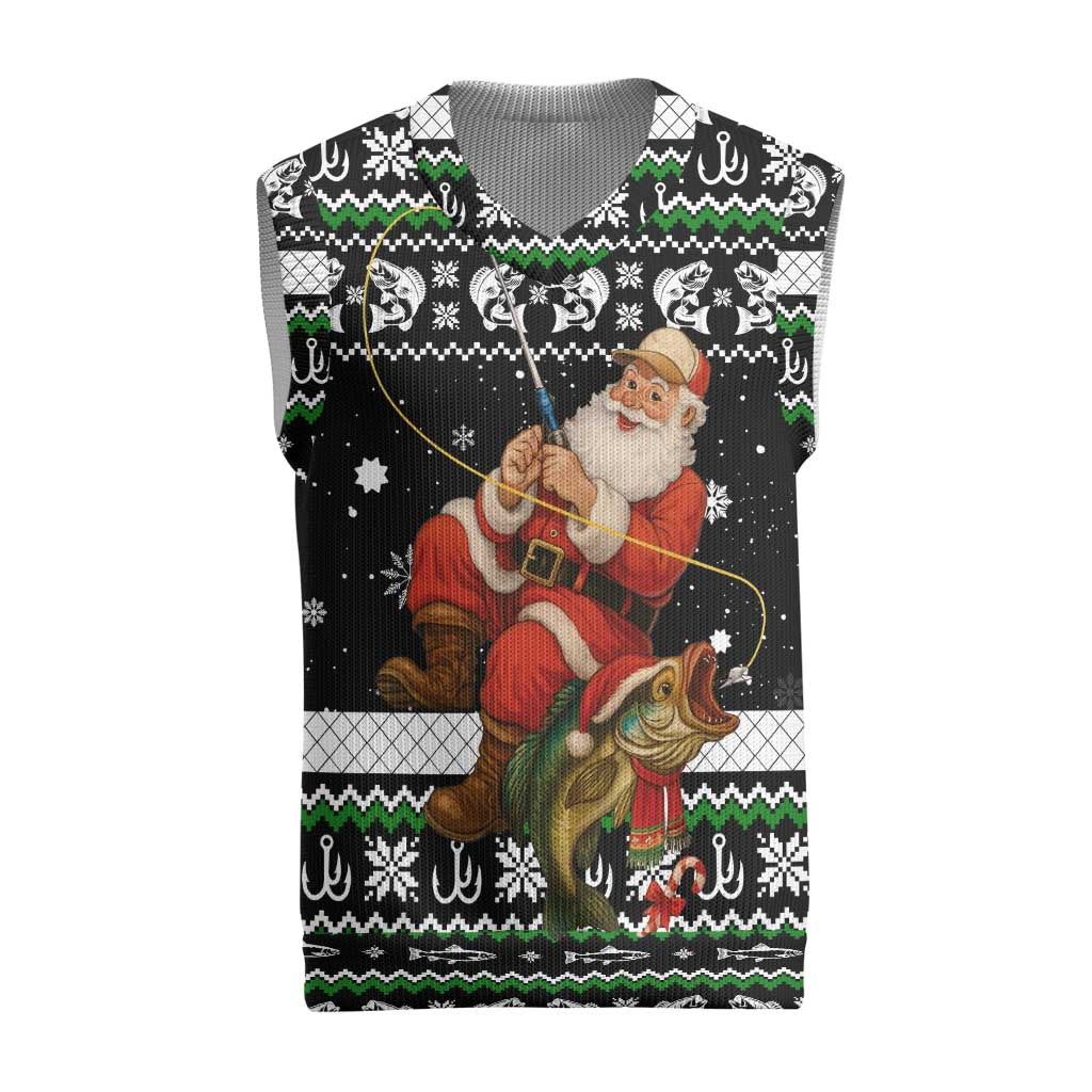 Santa Claus Fishing Christmas Knitted V-Neck Vest Xmas Holiday Patterns - Wonder Print Shop