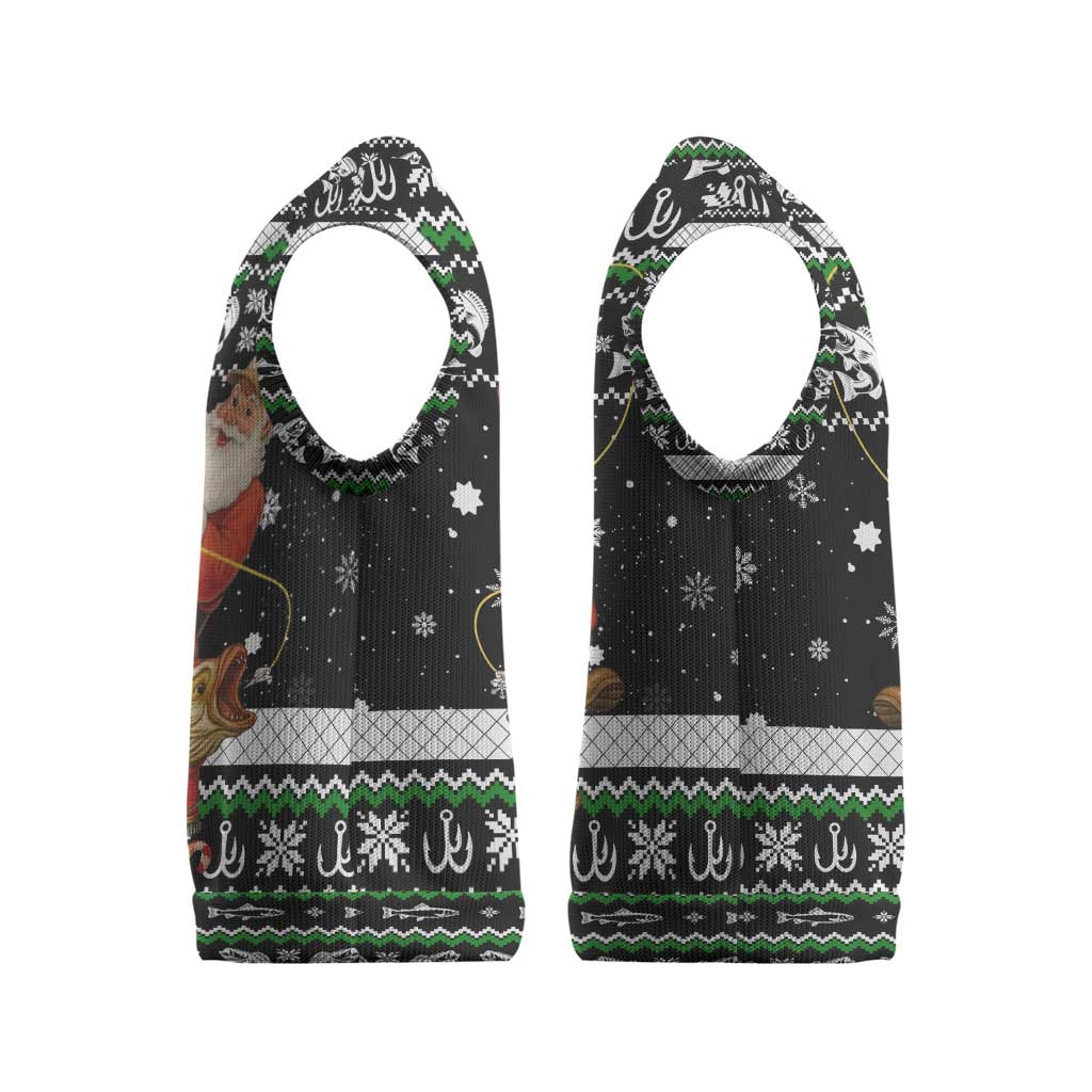 Santa Claus Fishing Christmas Knitted V-Neck Vest Xmas Holiday Patterns - Wonder Print Shop