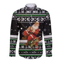 Santa Claus Fishing Christmas Long Sleeve Button Shirt Xmas Holiday Patterns - Wonder Print Shop