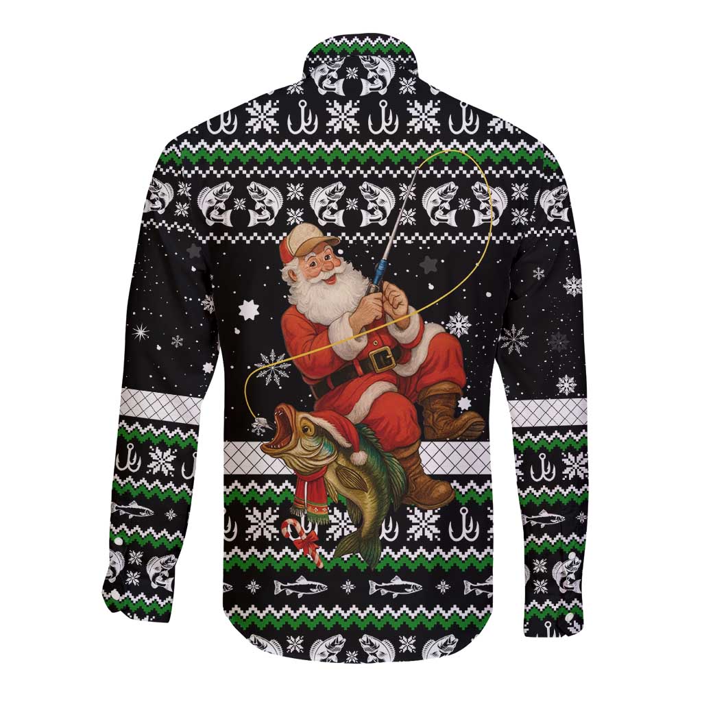 Santa Claus Fishing Christmas Long Sleeve Button Shirt Xmas Holiday Patterns - Wonder Print Shop
