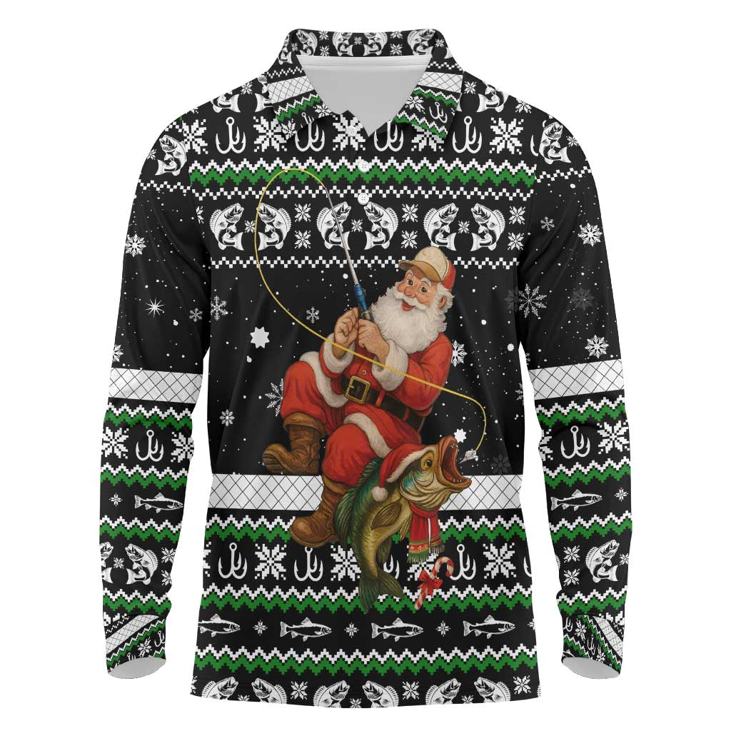 Santa Claus Fishing Christmas Long Sleeve Polo Shirt Xmas Holiday Patterns - Wonder Print Shop