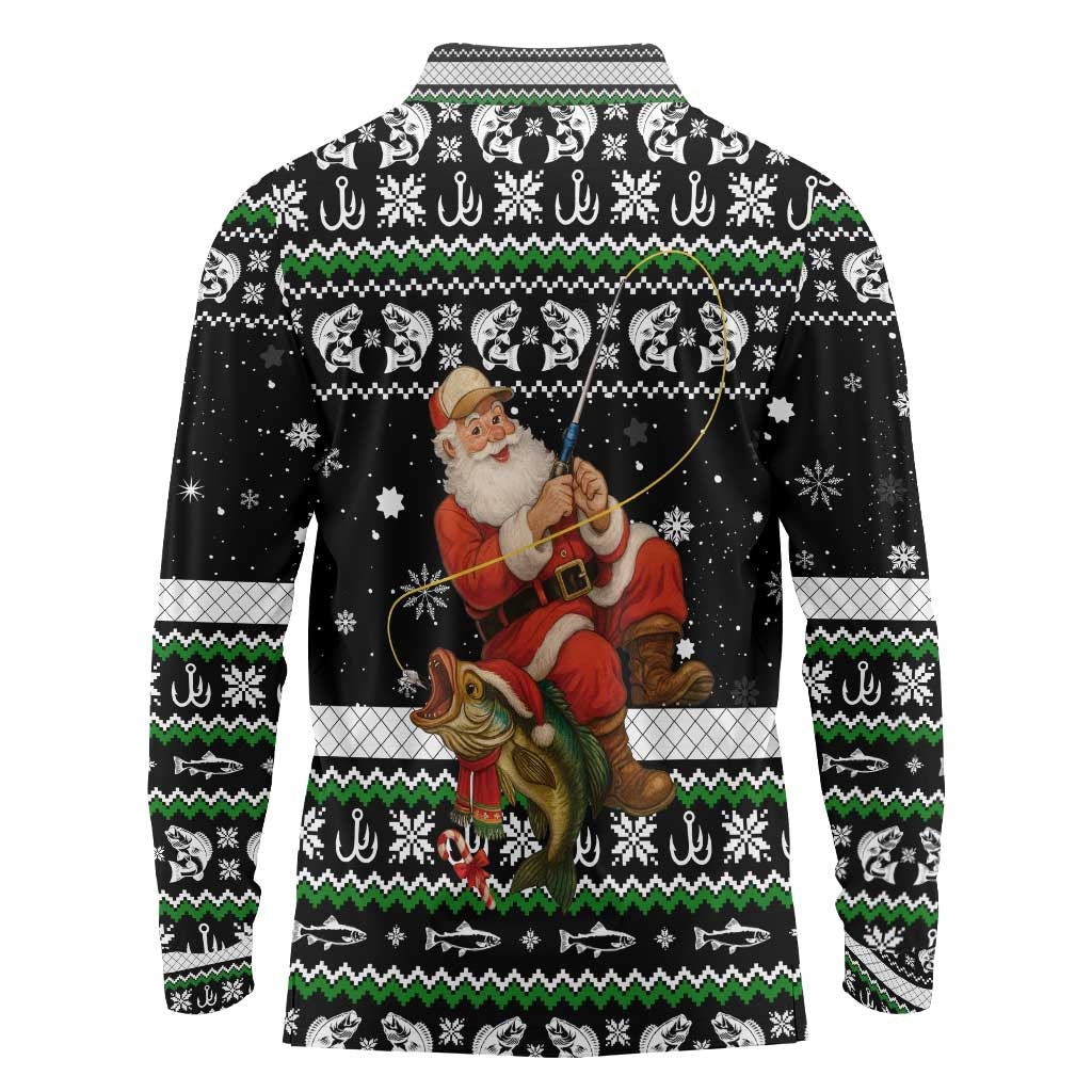 Santa Claus Fishing Christmas Long Sleeve Polo Shirt Xmas Holiday Patterns - Wonder Print Shop