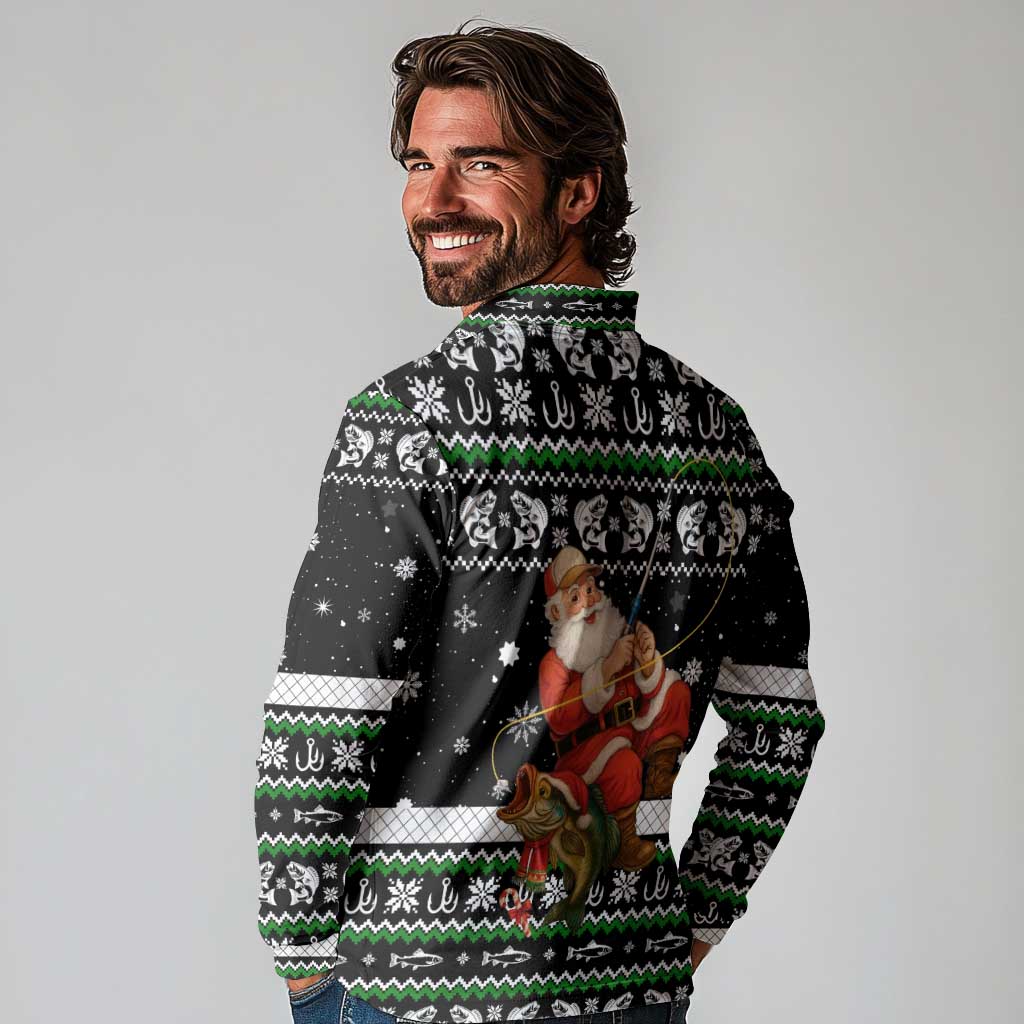 Santa Claus Fishing Christmas Long Sleeve Polo Shirt Xmas Holiday Patterns - Wonder Print Shop