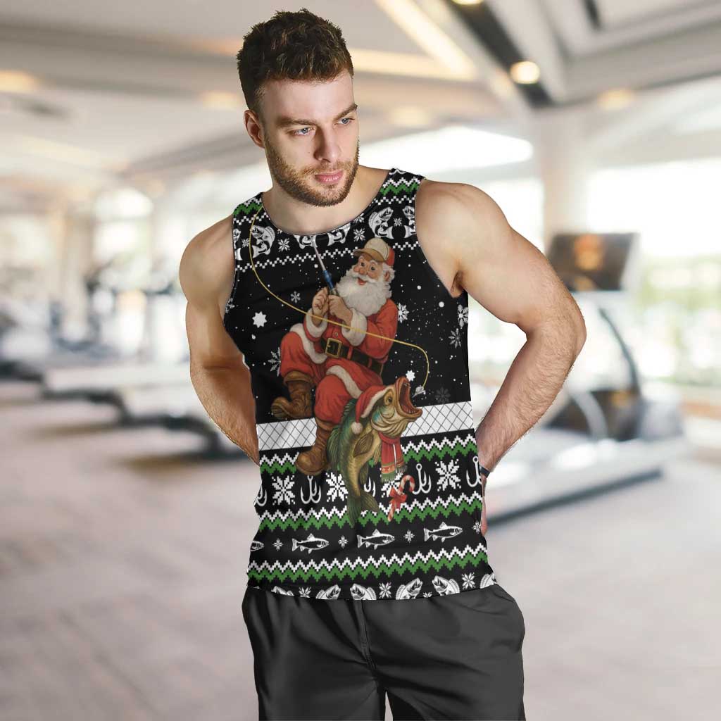 Santa Claus Fishing Christmas Men Tank Top Xmas Holiday Patterns - Wonder Print Shop