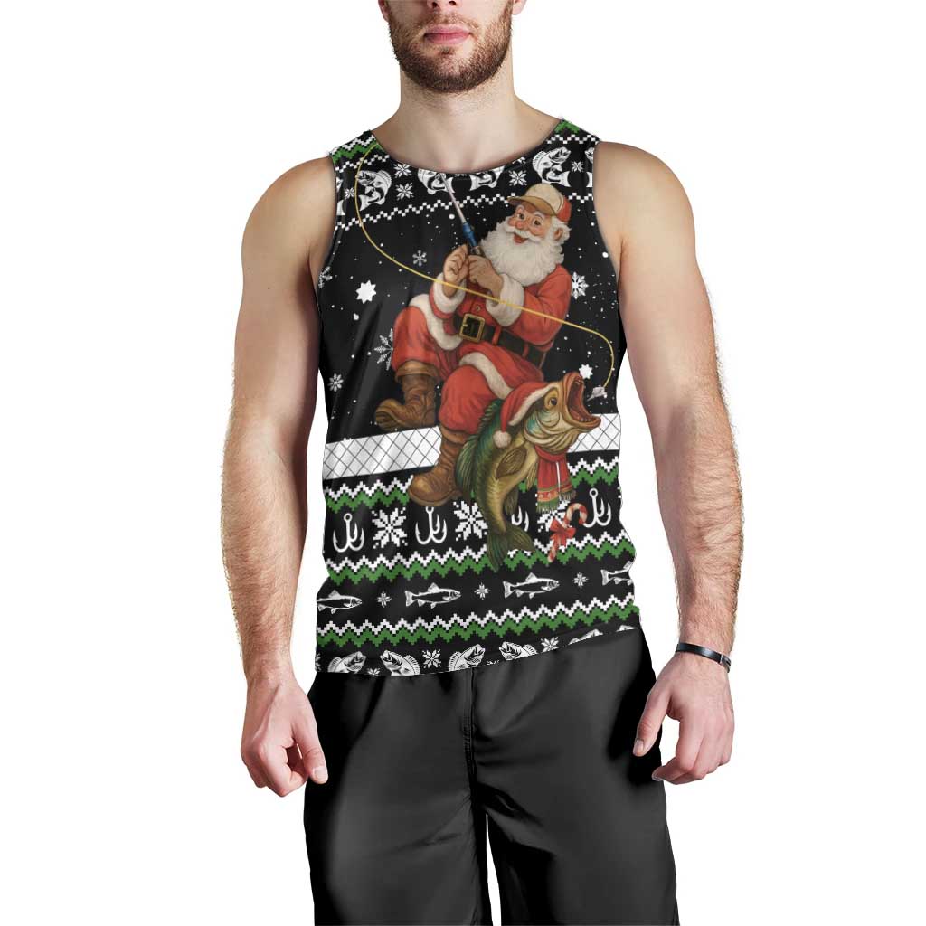 Santa Claus Fishing Christmas Men Tank Top Xmas Holiday Patterns - Wonder Print Shop