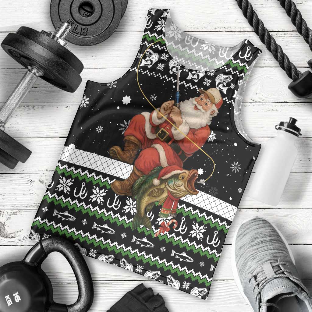 Santa Claus Fishing Christmas Men Tank Top Xmas Holiday Patterns - Wonder Print Shop