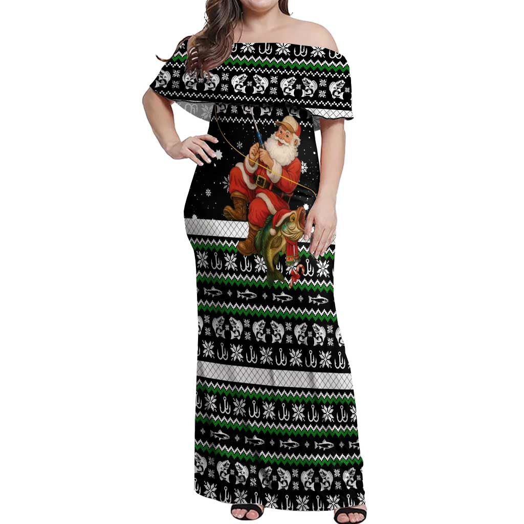 Santa Claus Fishing Christmas Off Shoulder Maxi Dress Xmas Holiday Patterns - Wonder Print Shop