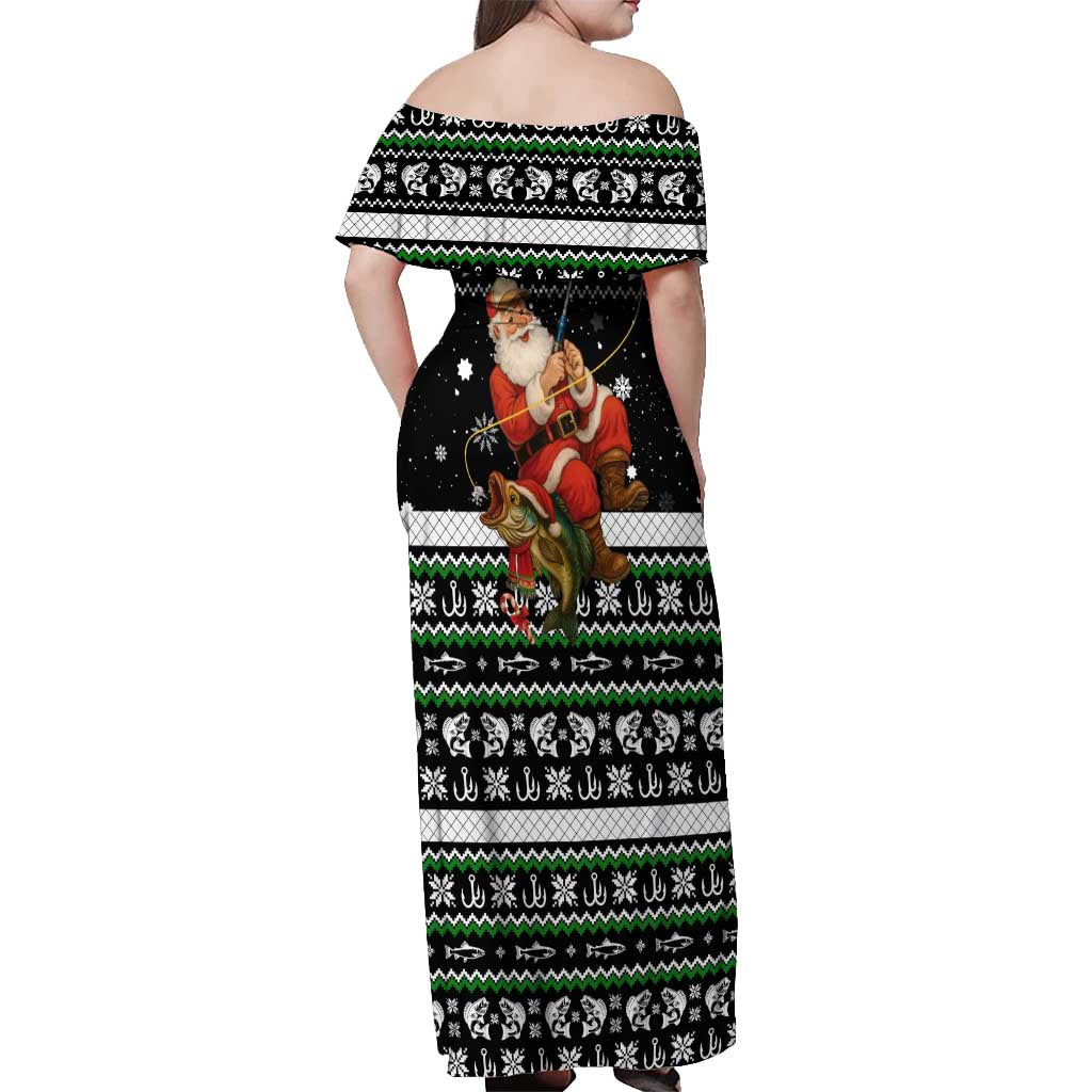 Santa Claus Fishing Christmas Off Shoulder Maxi Dress Xmas Holiday Patterns - Wonder Print Shop