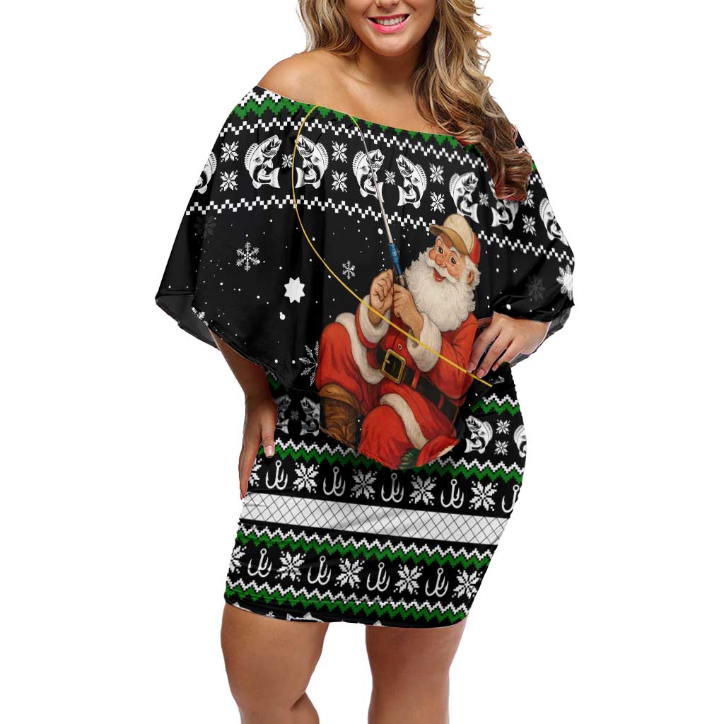 Santa Claus Fishing Christmas Off Shoulder Short Dress Xmas Holiday Patterns - Wonder Print Shop