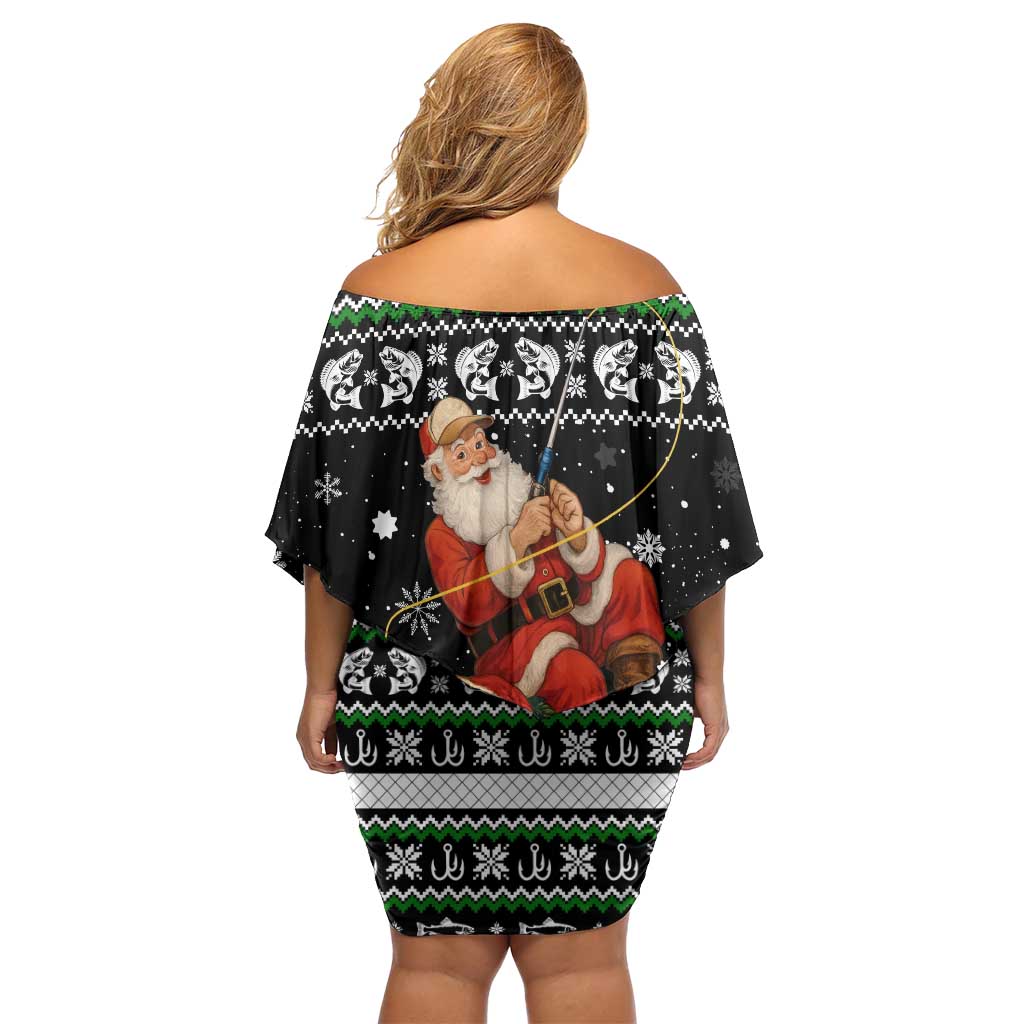 Santa Claus Fishing Christmas Off Shoulder Short Dress Xmas Holiday Patterns - Wonder Print Shop