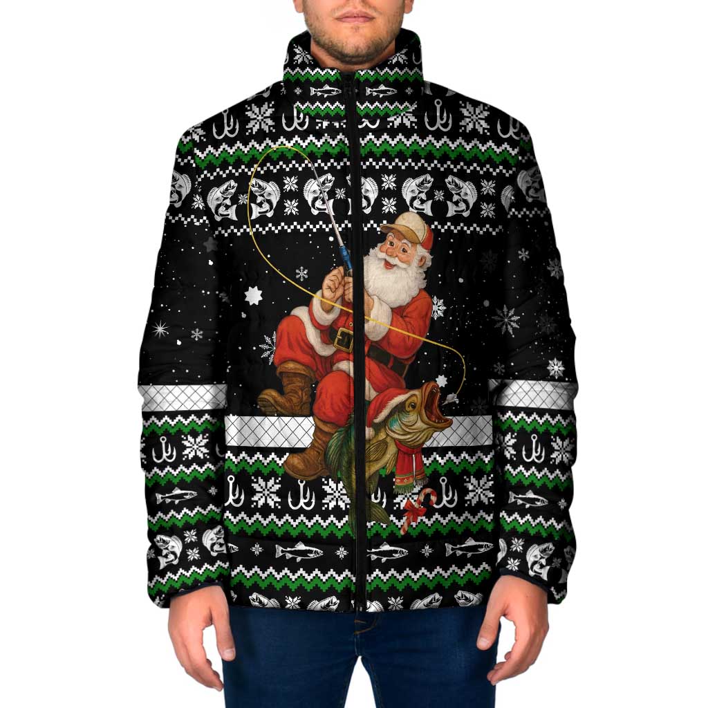 Santa Claus Fishing Christmas Padded Jacket Xmas Holiday Patterns - Wonder Print Shop