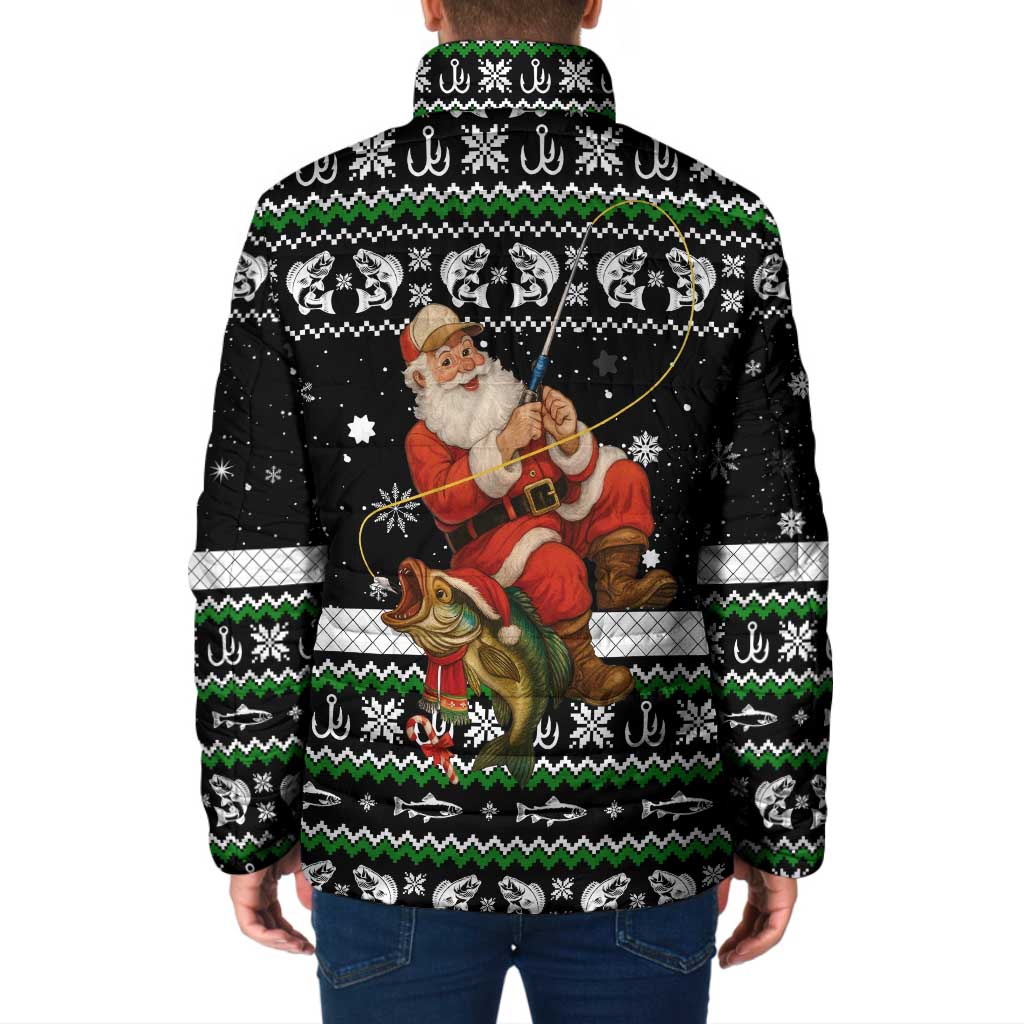Santa Claus Fishing Christmas Padded Jacket Xmas Holiday Patterns - Wonder Print Shop