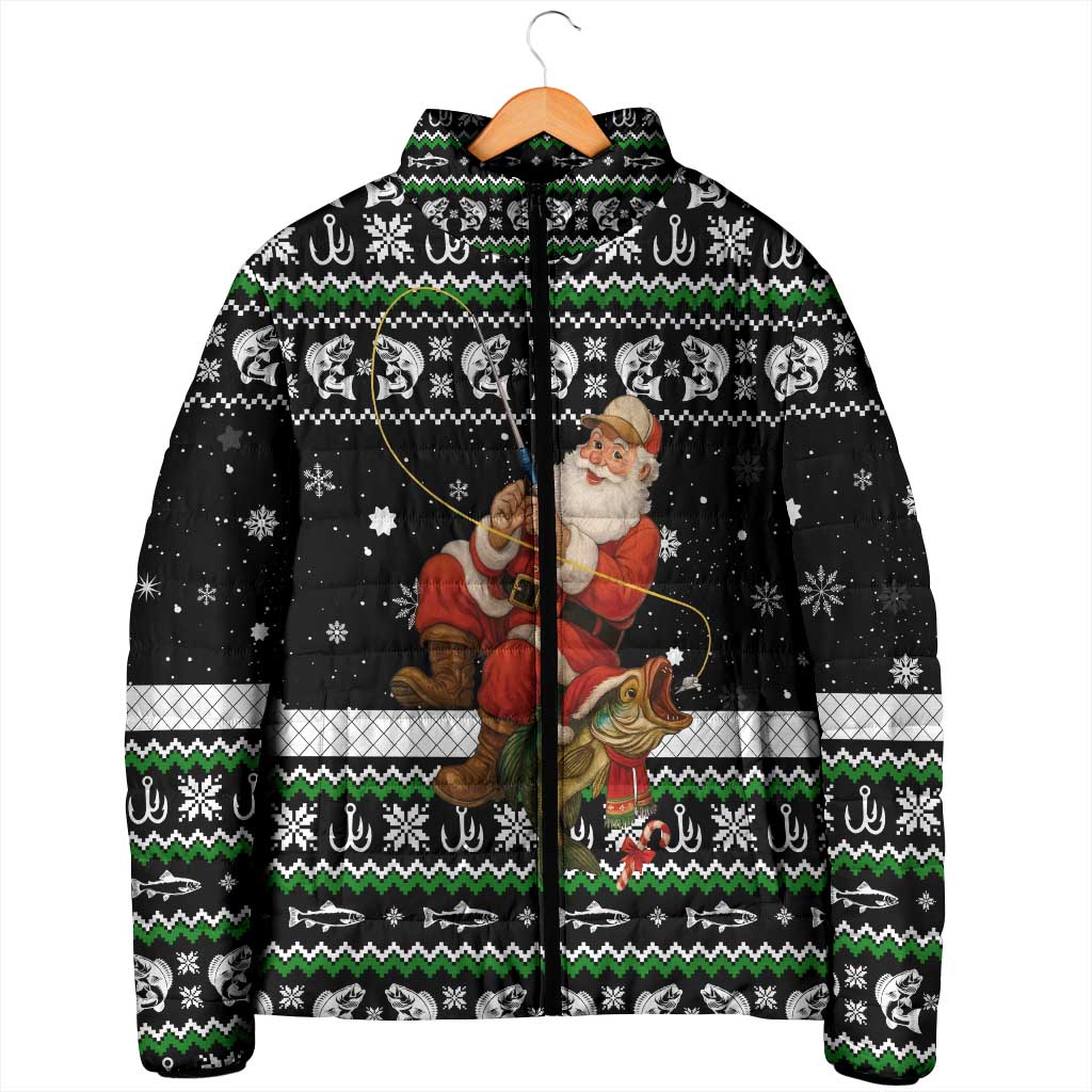 Santa Claus Fishing Christmas Padded Jacket Xmas Holiday Patterns - Wonder Print Shop