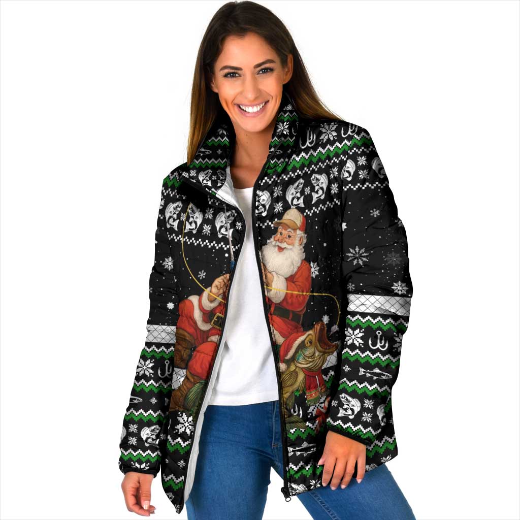 Santa Claus Fishing Christmas Padded Jacket Xmas Holiday Patterns - Wonder Print Shop