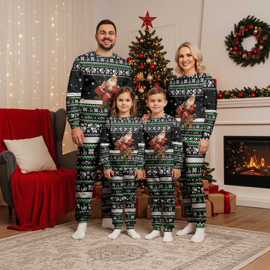 Santa Claus Fishing Christmas Pajama Set Xmas Holiday Patterns - Wonder Print Shop