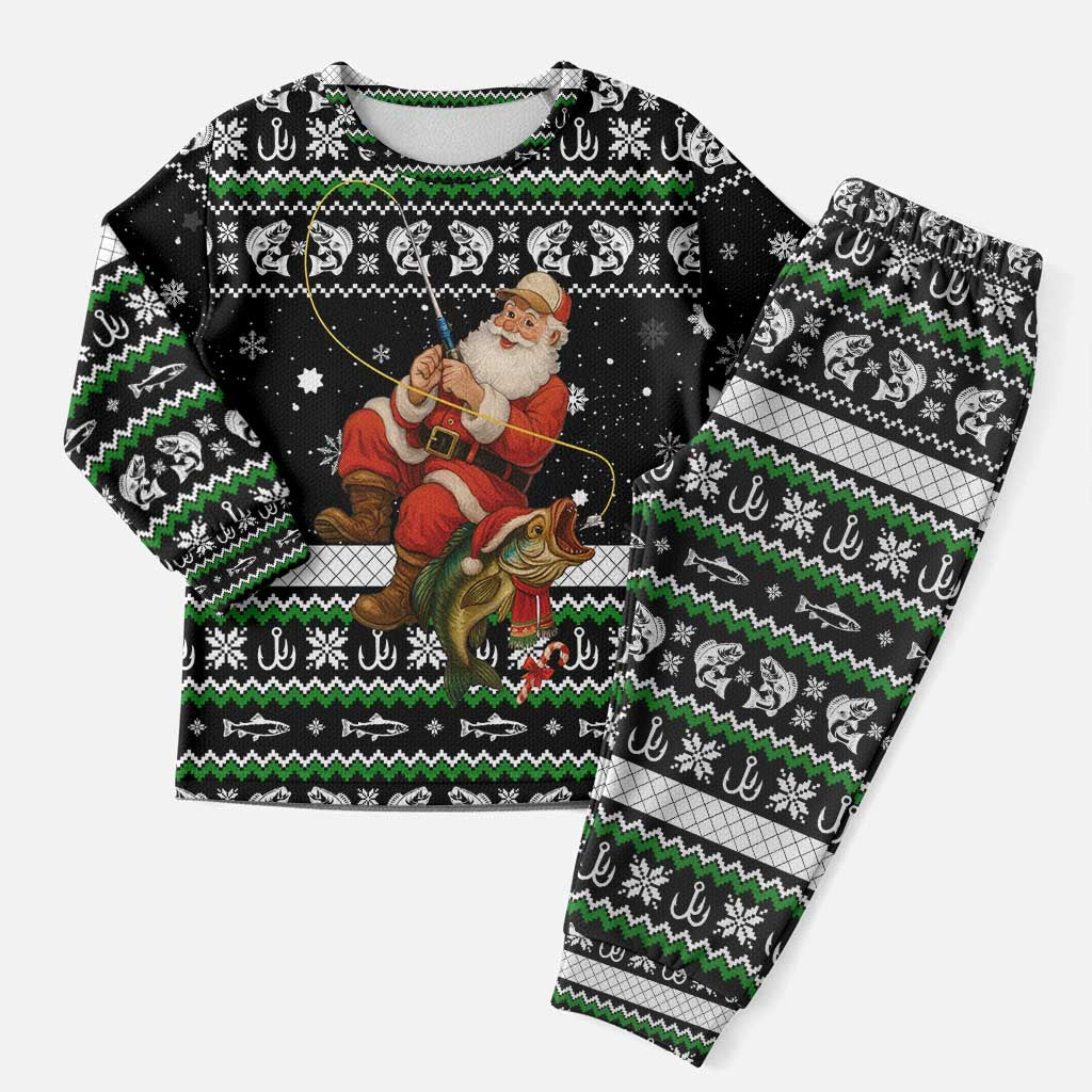 Santa Claus Fishing Christmas Pajama Set Xmas Holiday Patterns - Wonder Print Shop