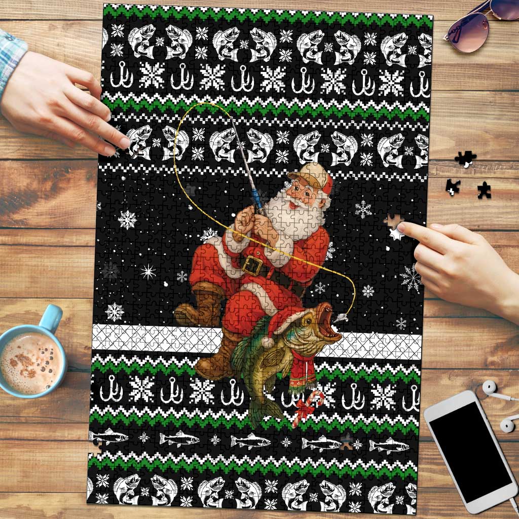 Santa Claus Fishing Christmas Puzzle Xmas Holiday Patterns - Wonder Print Shop