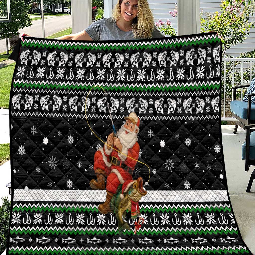 Santa Claus Fishing Christmas Quilt Xmas Holiday Patterns - Wonder Print Shop