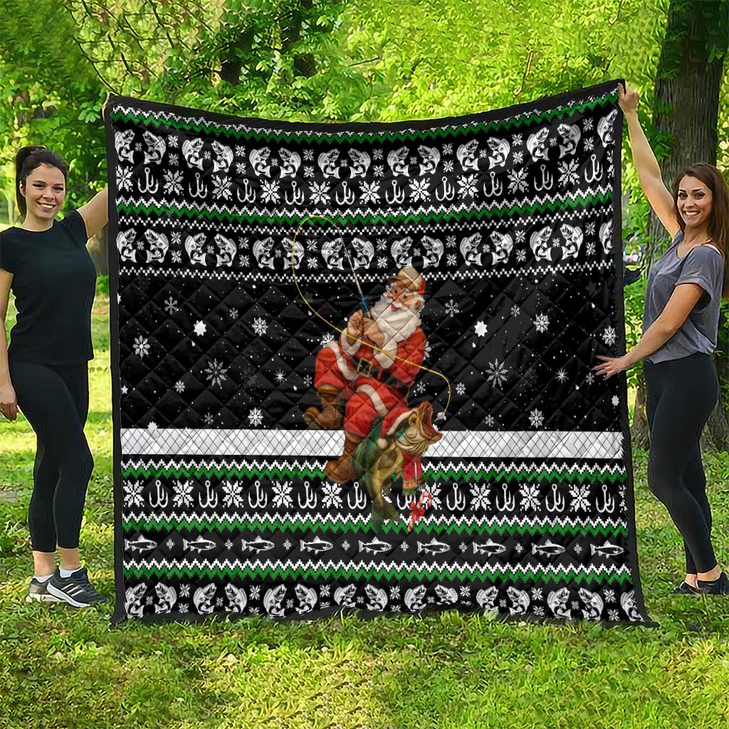 Santa Claus Fishing Christmas Quilt Xmas Holiday Patterns - Wonder Print Shop