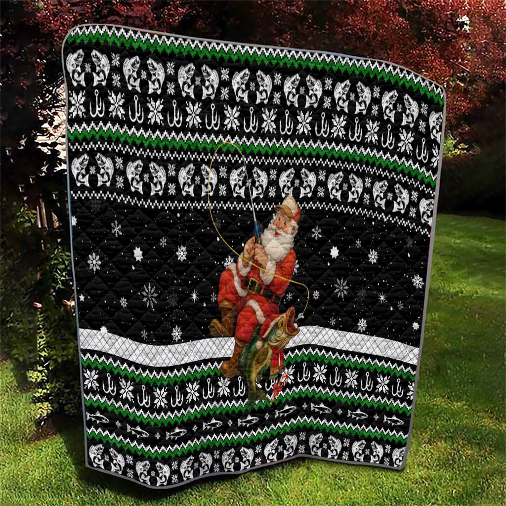 Santa Claus Fishing Christmas Quilt Xmas Holiday Patterns - Wonder Print Shop