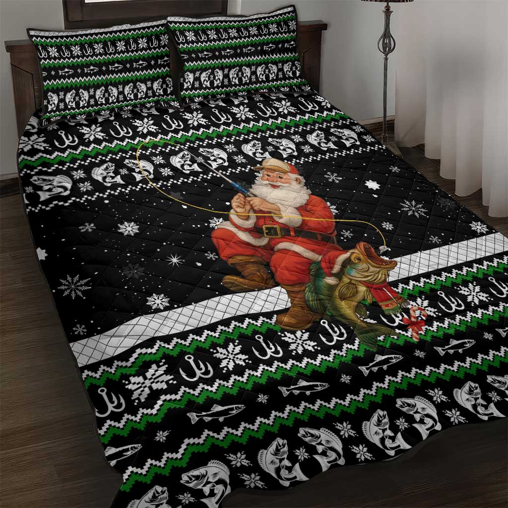 Santa Claus Fishing Christmas Quilt Bed Set Xmas Holiday Patterns - Wonder Print Shop