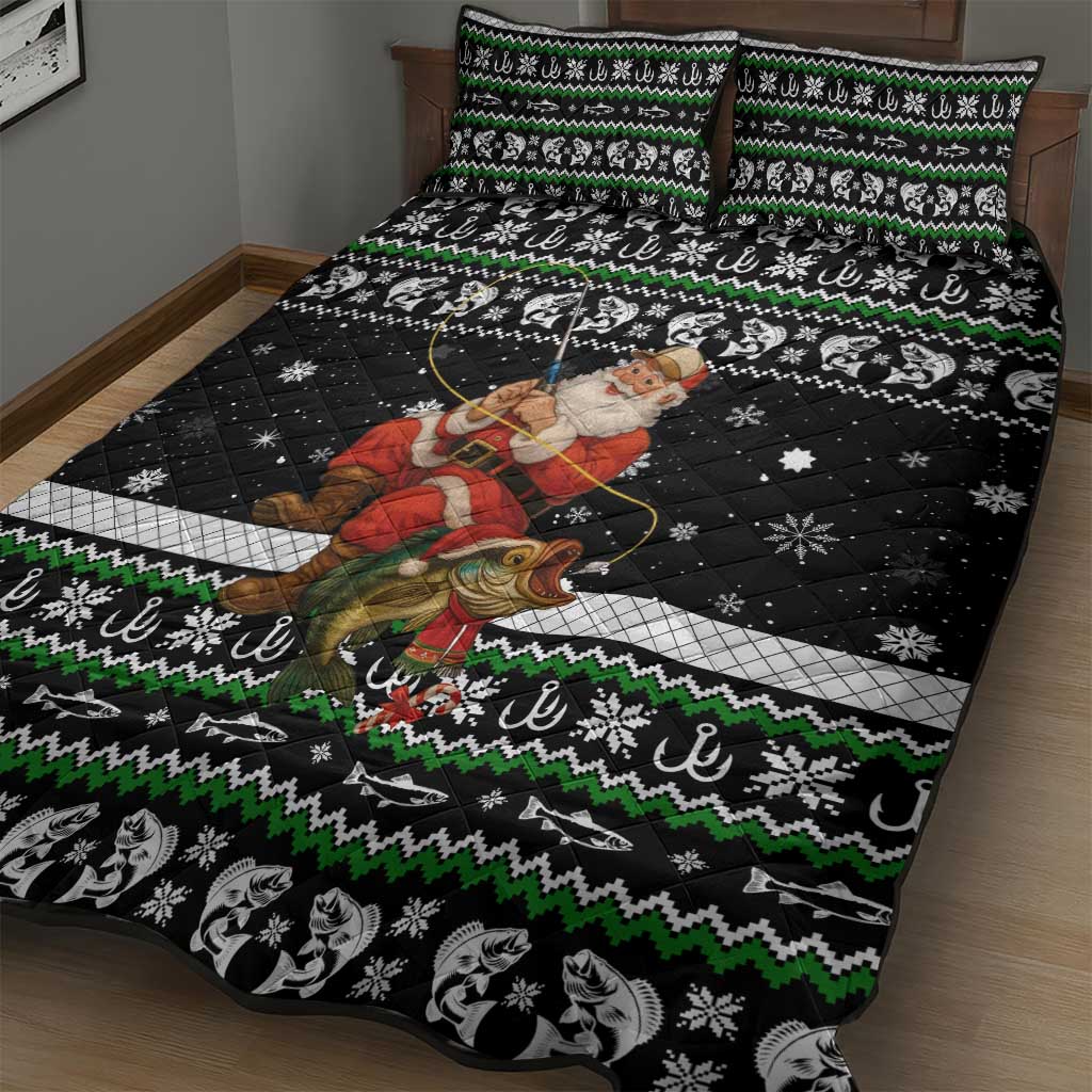 Santa Claus Fishing Christmas Quilt Bed Set Xmas Holiday Patterns - Wonder Print Shop
