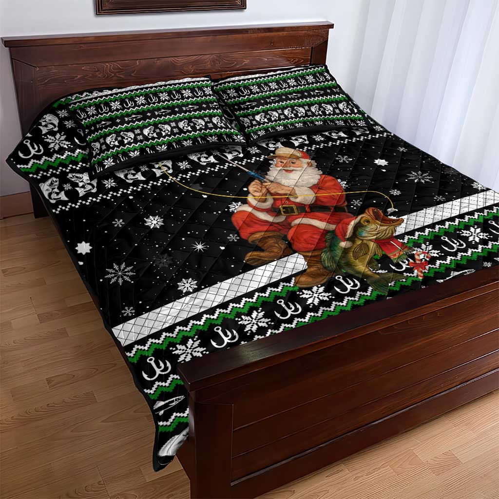 Santa Claus Fishing Christmas Quilt Bed Set Xmas Holiday Patterns - Wonder Print Shop