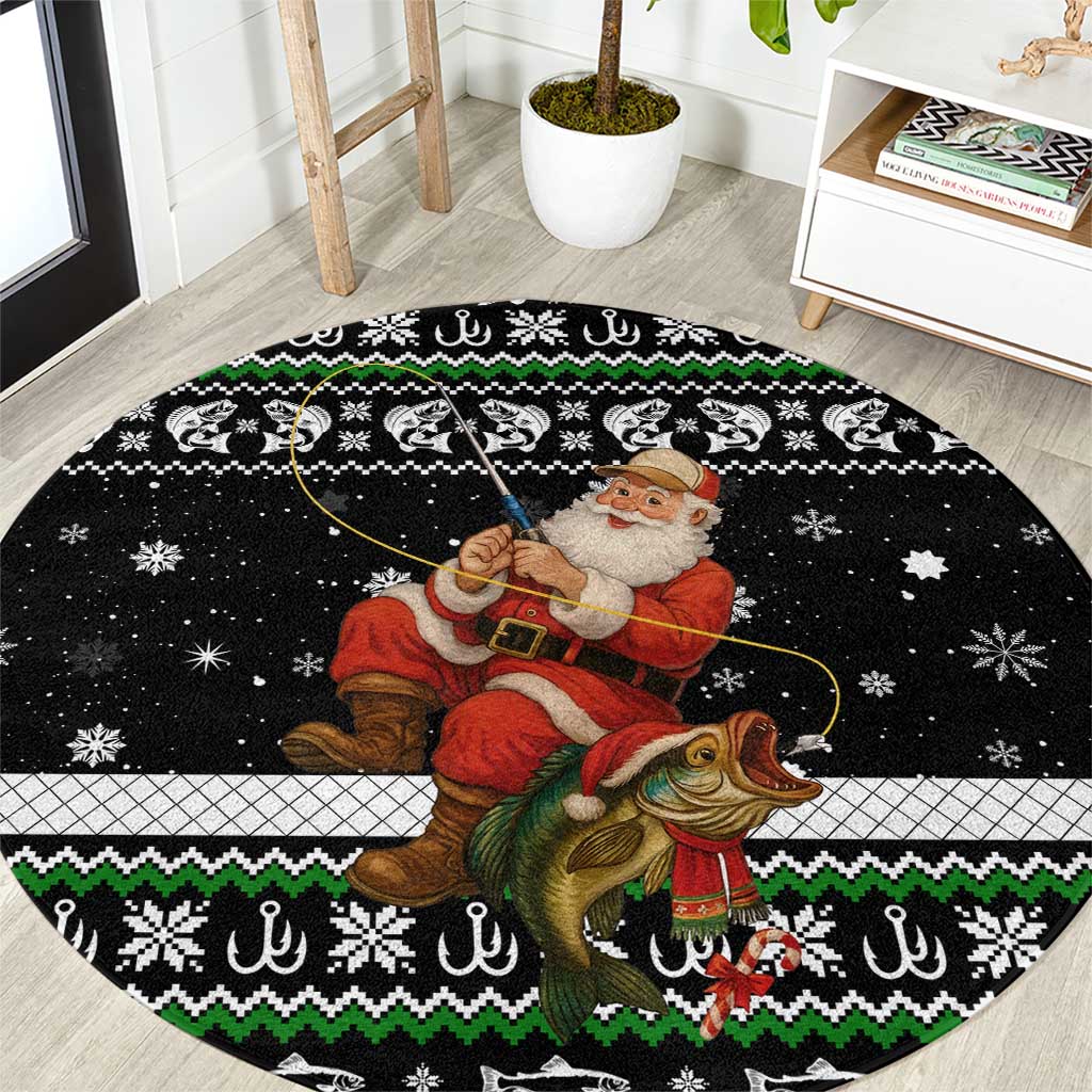 Santa Claus Fishing Christmas Round Carpet Xmas Holiday Patterns - Wonder Print Shop