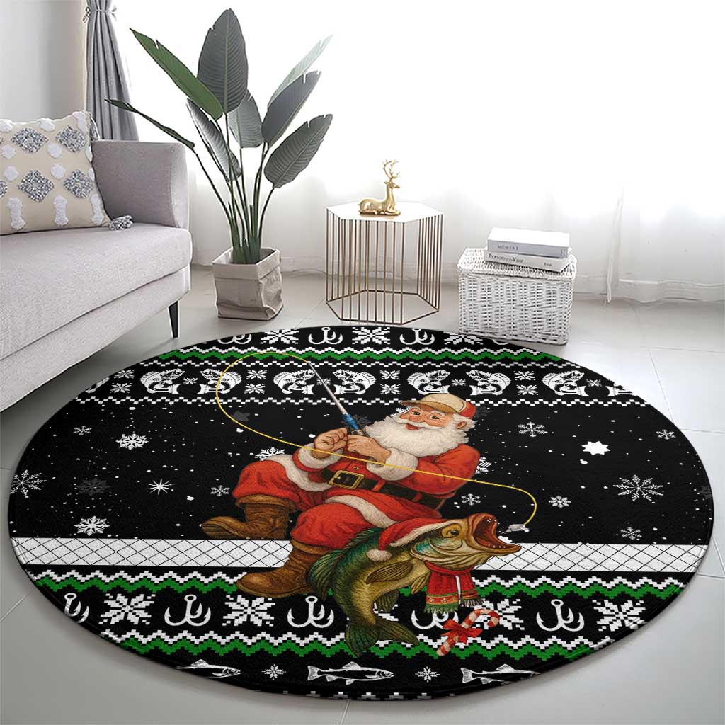 Santa Claus Fishing Christmas Round Carpet Xmas Holiday Patterns - Wonder Print Shop
