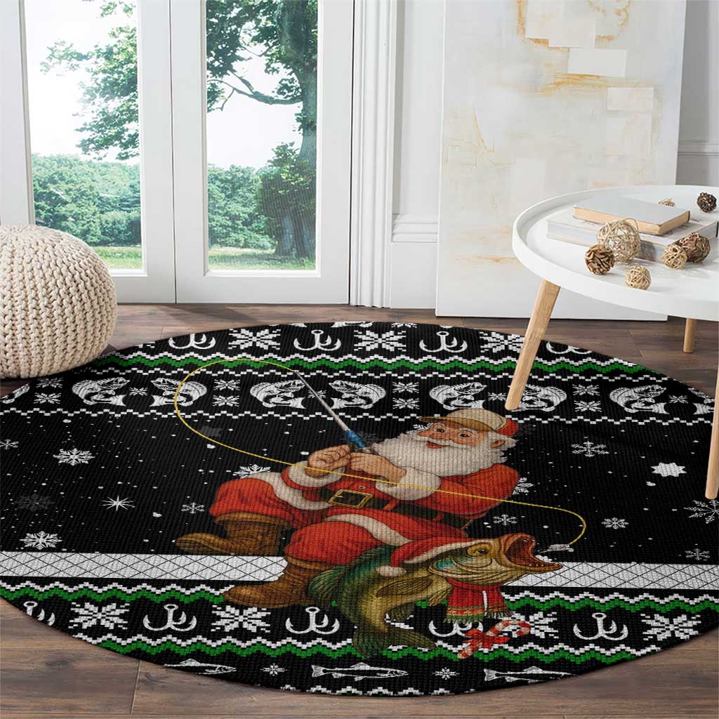 Santa Claus Fishing Christmas Round Carpet Xmas Holiday Patterns - Wonder Print Shop