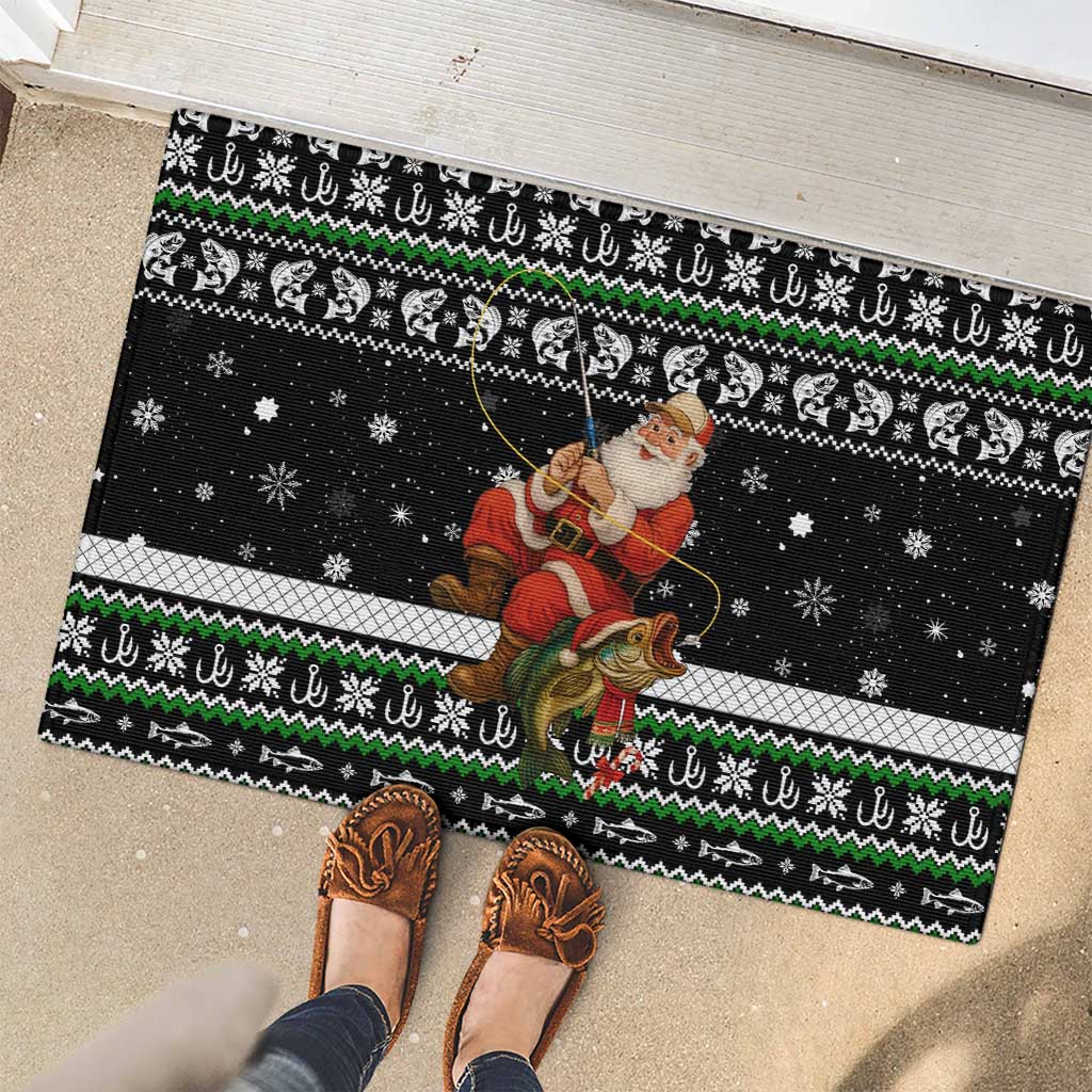 Santa Claus Fishing Christmas Rubber Doormat Xmas Holiday Patterns - Wonder Print Shop