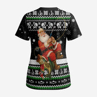 Santa Claus Fishing Christmas Scrub Top Xmas Holiday Patterns - Wonder Print Shop