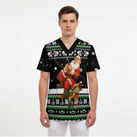 Santa Claus Fishing Christmas Scrub Top Xmas Holiday Patterns - Wonder Print Shop