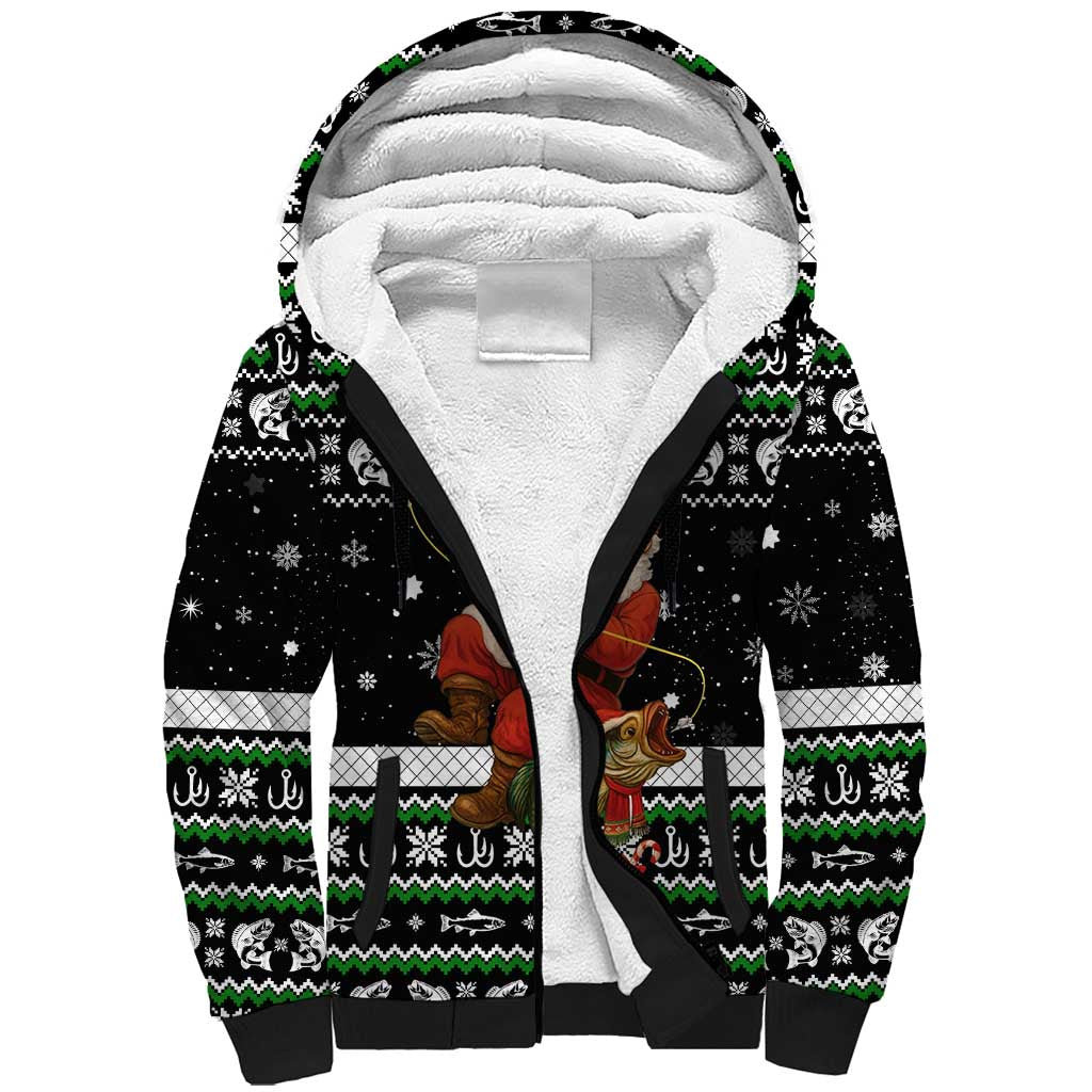 Santa Claus Fishing Christmas Sherpa Hoodie Xmas Holiday Patterns - Wonder Print Shop