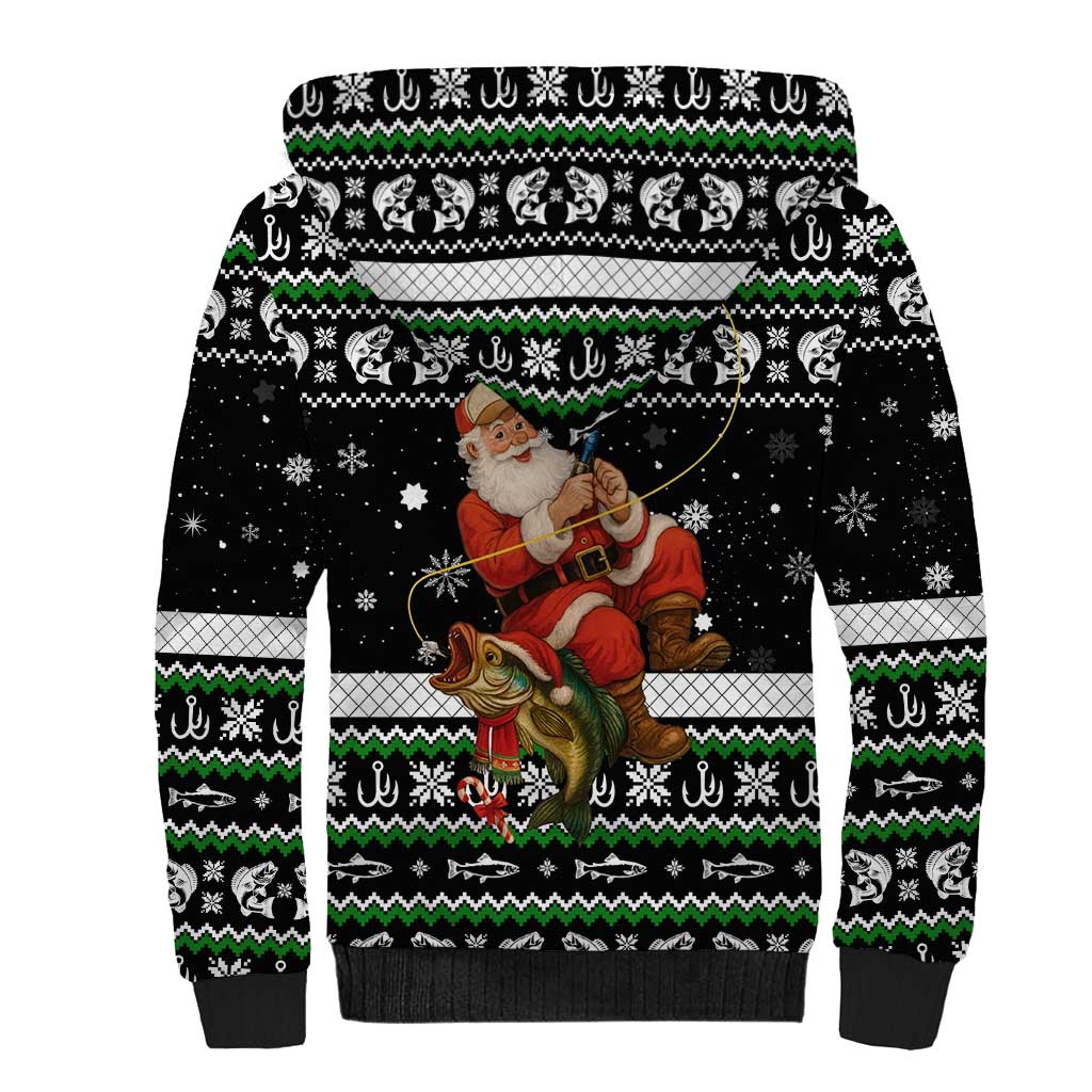 Santa Claus Fishing Christmas Sherpa Hoodie Xmas Holiday Patterns - Wonder Print Shop