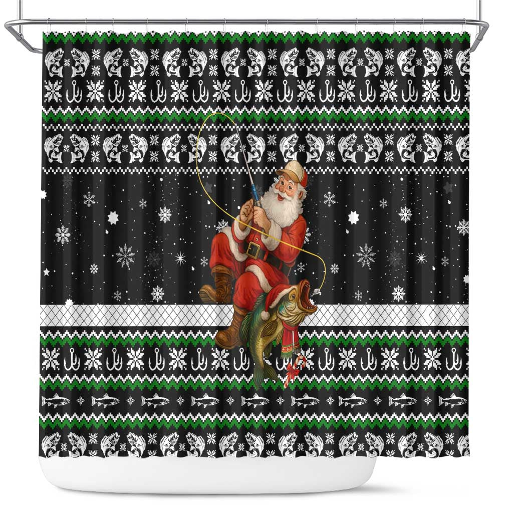 Santa Claus Fishing Christmas Shower Curtain Xmas Holiday Patterns - Wonder Print Shop