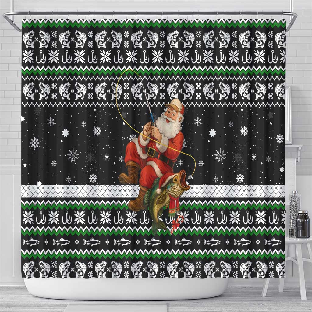 Santa Claus Fishing Christmas Shower Curtain Xmas Holiday Patterns - Wonder Print Shop