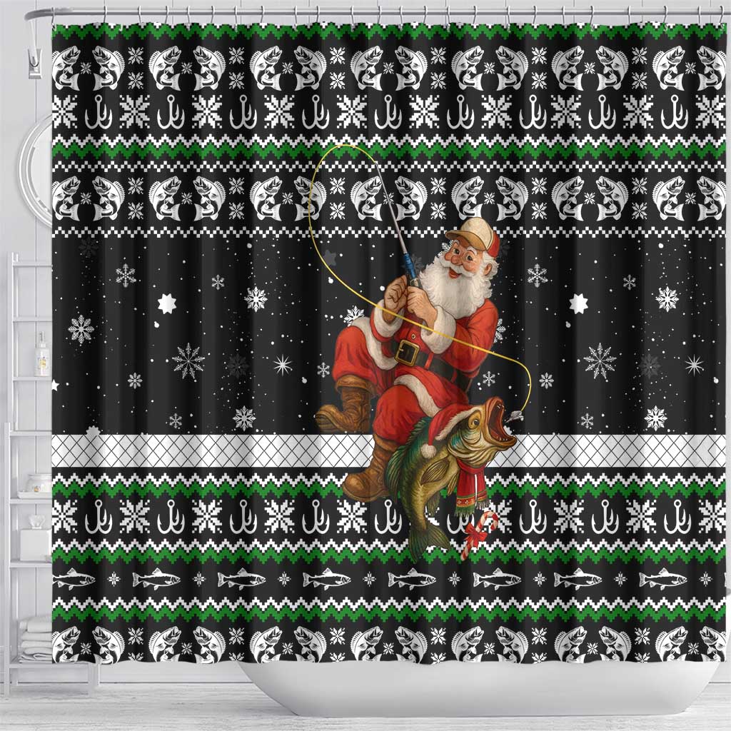 Santa Claus Fishing Christmas Shower Curtain Xmas Holiday Patterns - Wonder Print Shop