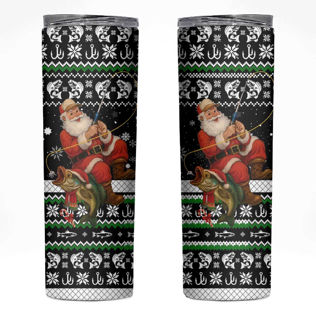Santa Claus Fishing Christmas Skinny Tumbler Xmas Holiday Patterns - Wonder Print Shop
