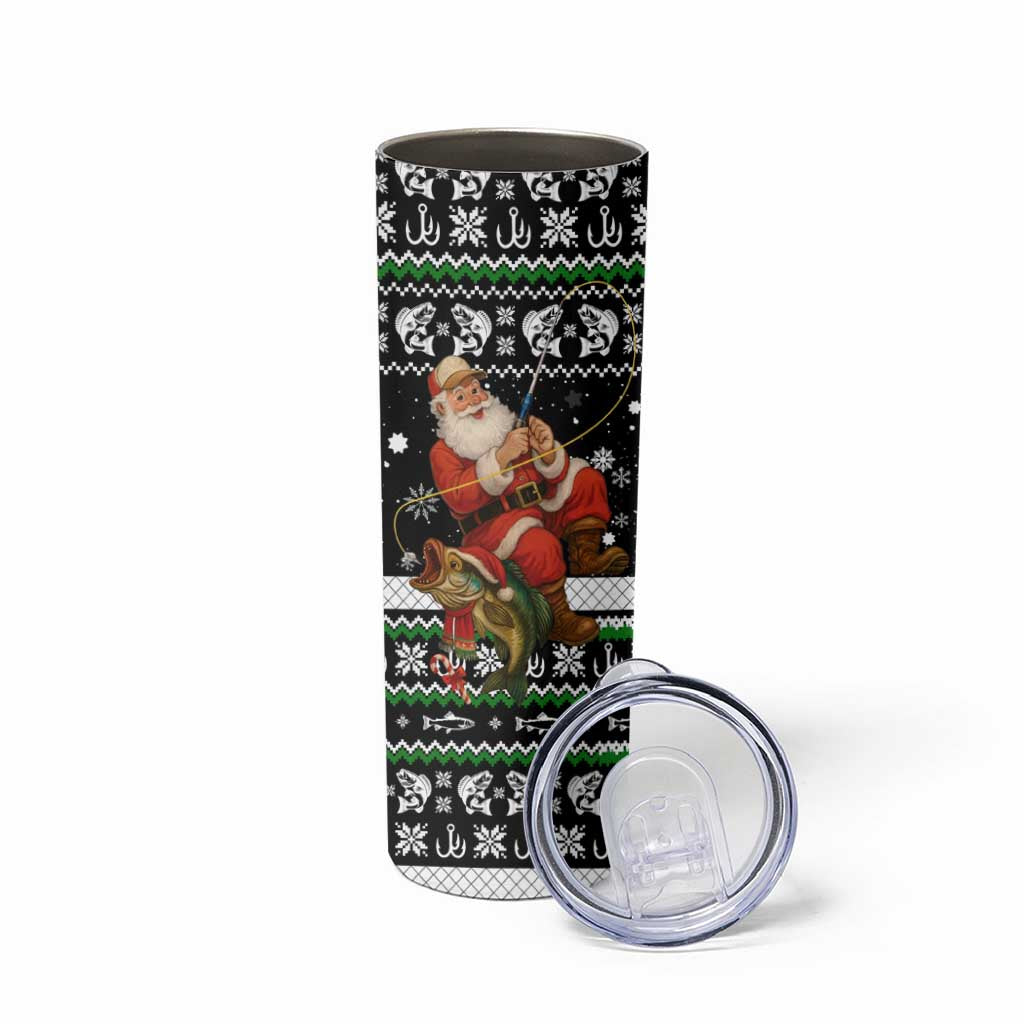 Santa Claus Fishing Christmas Skinny Tumbler Xmas Holiday Patterns - Wonder Print Shop