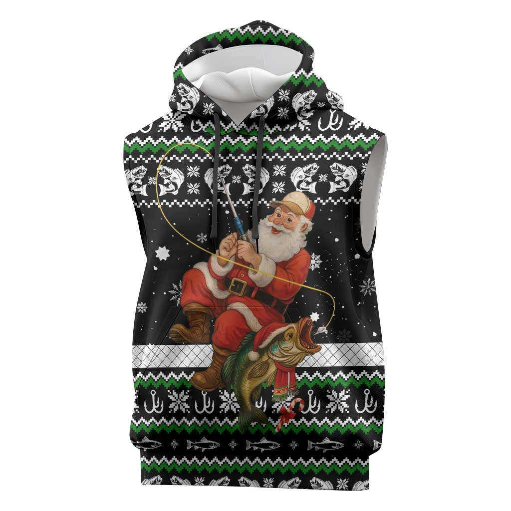 Santa Claus Fishing Christmas Sleeveless Hoodie Xmas Holiday Patterns - Wonder Print Shop