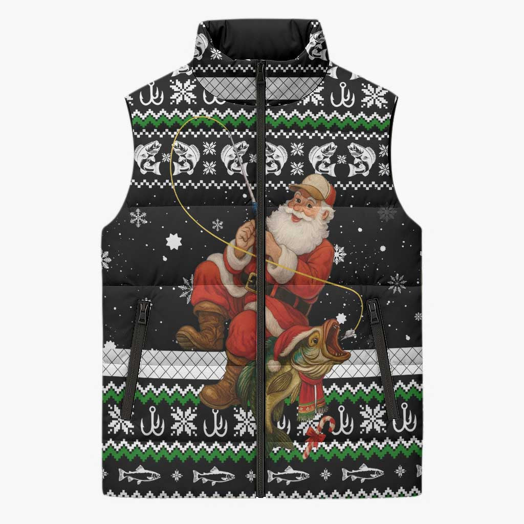 Santa Claus Fishing Christmas Sleeveless Puffer Jacket Xmas Holiday Patterns - Wonder Print Shop